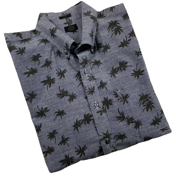 Mens J. Crew Slim Long Sleeve Button Up Shirt Palm Tree Dark Gray/Black-L - Picture 1 of 12